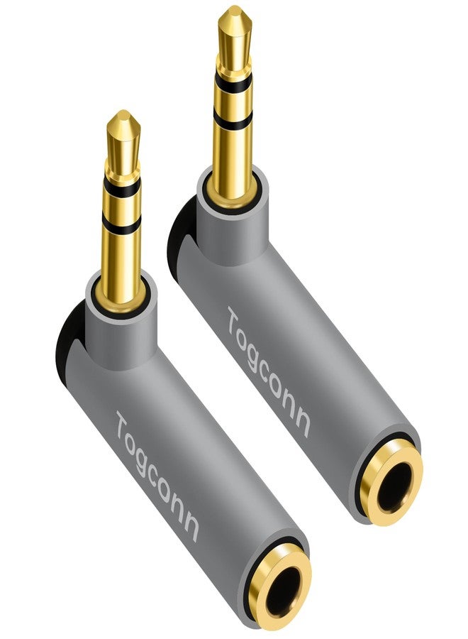 Togconn Right Angle 3.5mm 1/8" Audio Adapter 2-Pack, 90 Degree 3.5mm 1/8 Inch TRS Male to Female Stereo Jack Plug AUX Gold-Plated Connector Compatible with Headset, Tablets, MP3 Players, Speakers - Image 1